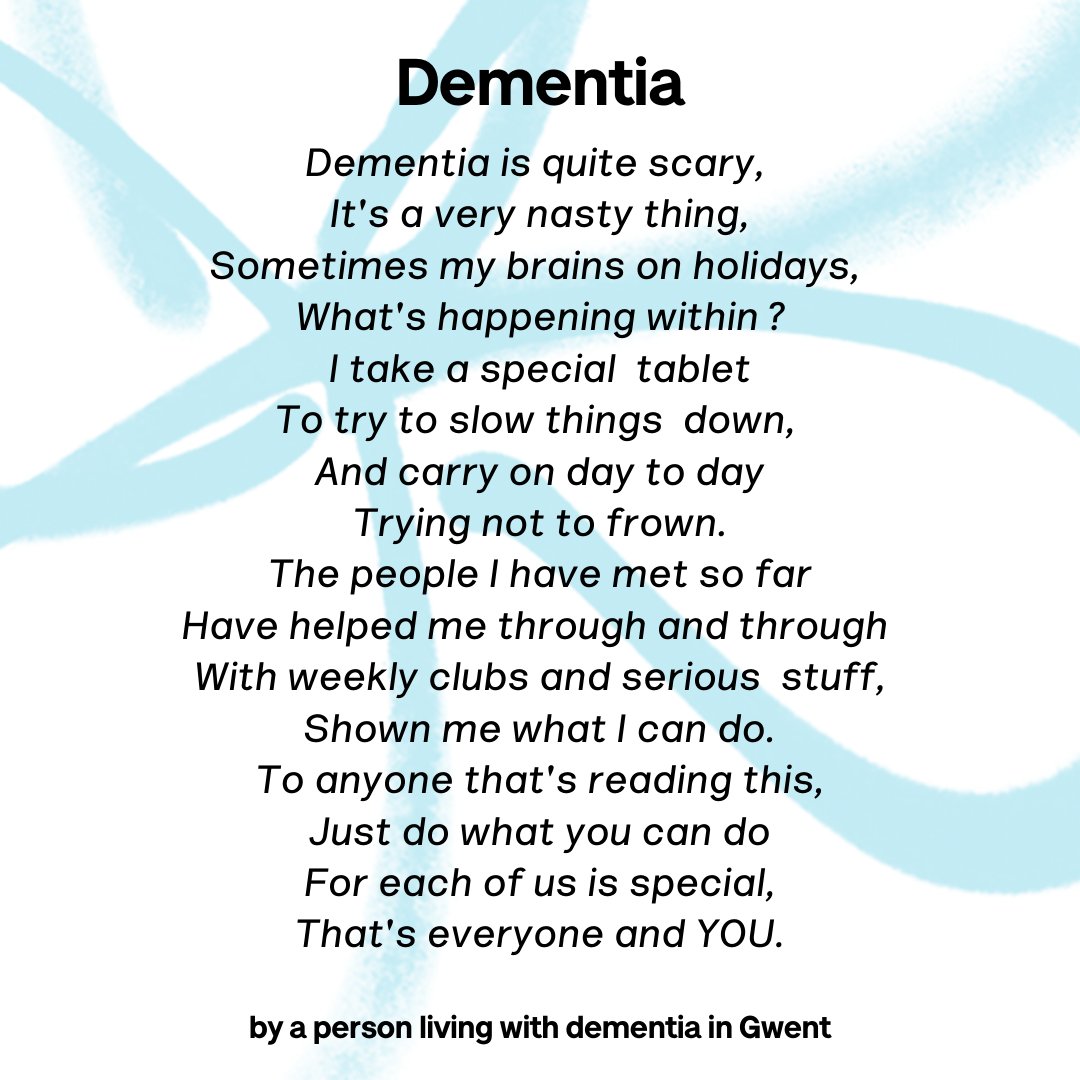 AlzSocCymru's tweet photo. A person living with dementia in Gwent has written a wonderful poem. She says those with a diagnosis should focus on what they can do - and she can certainly write inspiring poems. https://t.co/pwnozdyDer