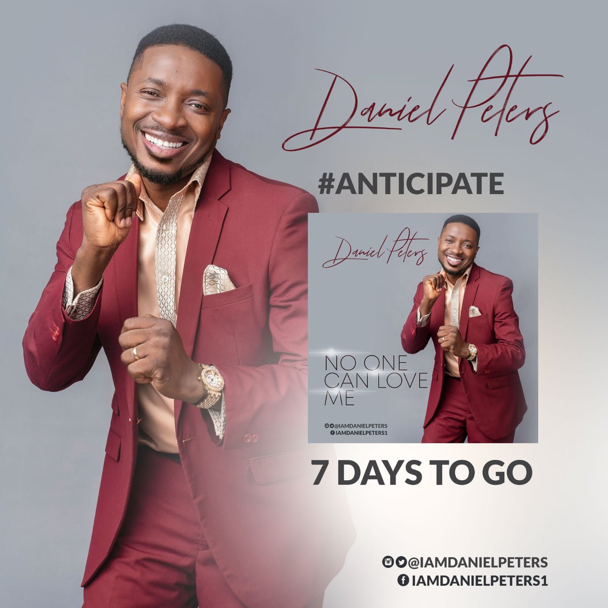 iamdanielpeters's tweet photo. COUNTDOWN TO A NEW DAWN!

WATCH THIS SPACE!!!

#IAmDanielPeters #IAmASign #NoOneCanLoveMe #GospelArtiste #MusicMinister #GospelSingles #GospelSongs #PraiseWorshipLeader #ContemporaryArtiste #ContemporaryReggae #ReggaeArtiste #SongWriter #WOMP #WOMPExpression #InstinctProductions https://t.co/tRMpahj1p4