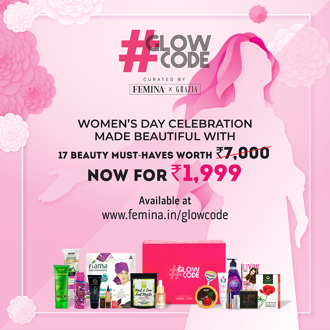FeminaIndia's tweet photo. Beauty? Check! Haircare? Check! Skincare? Check! So what are you waiting for? #FeminaXGrazia is giving away #GlowCode, a beauty box✨ with 17 products worth Rs. 7000/- for Rs. 1,999/- as a women's day celebratory offer! Log on to https://t.co/bw7gLlANAz and order it today! https://t.co/DnNSRhQTfS