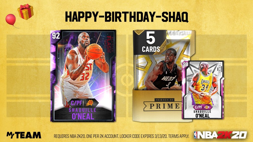 Nba 2k21 Locker Codes On Twitter Shaq Lockercode In Honor Of His Birthday Today Use This Code For A Chance At An Amethyst Flash Diesel Or A Prime Series Ii Dwyanewade Pack