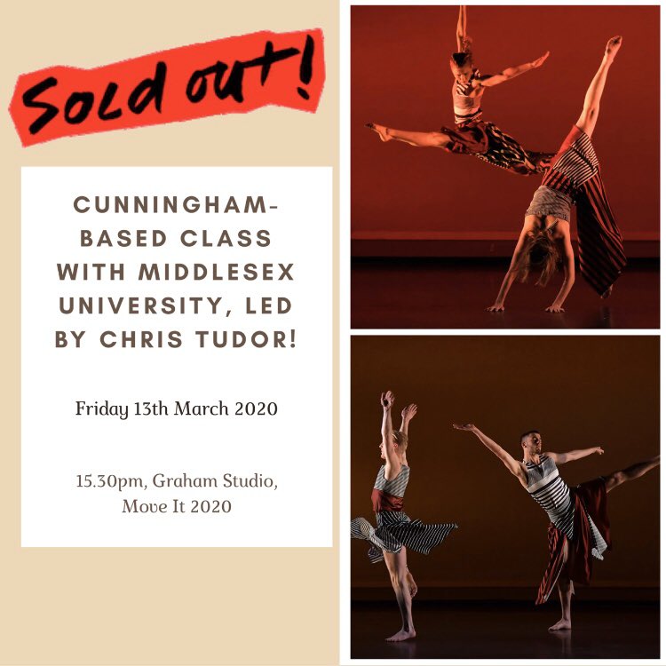 MDXUniDance's tweet photo. We are excited to announce our Cunningham-based class, led by our lecturer in dance technique Chris Tudor, is SOLD OUT! 
________________

Will you be joining us in the Graham Studio at 15.30pm on Friday? 

#MOVEIT2020 #mdxunidance #5days #middlesexuniversity https://t.co/Pk4hmVfGzA
