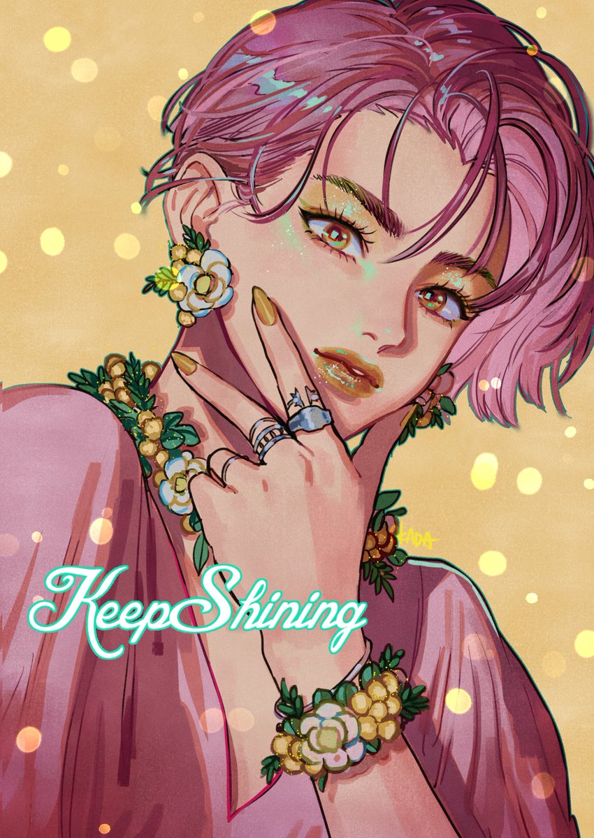 jewelry solo 1girl earrings ring short hair flower  illustration images