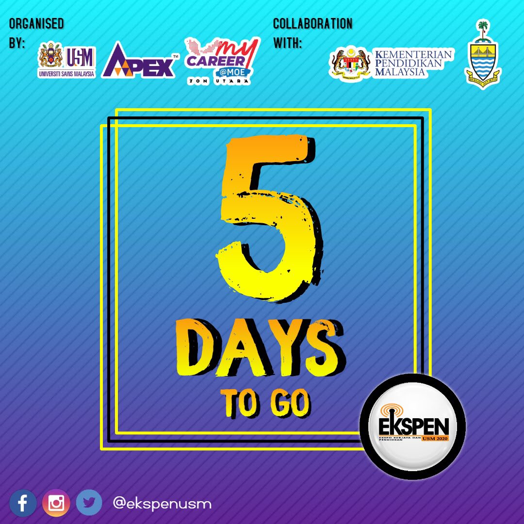EKSPENUSM's tweet photo. EKSPEN 2020 IS IN 5 DAYS ✨

You don’t want to miss out on this once in a lifetime chance to meet reputable companies and also celebrities. Yes, you heard right! There will be celebrities coming over too 🤩 https://t.co/7dLyBE56on