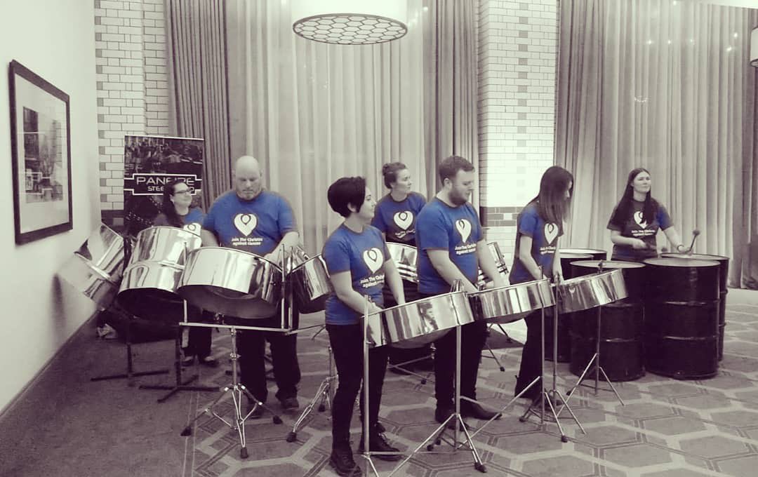 Supporting one of our favourite charities at their annual Christie Ball which raised an amazing £162,000 last night @TheChristie #christieball2020 #christieball  #panfiresteelband #steelband #livemusic #liveband #eventband #manchesterband #principalhotelmanchester