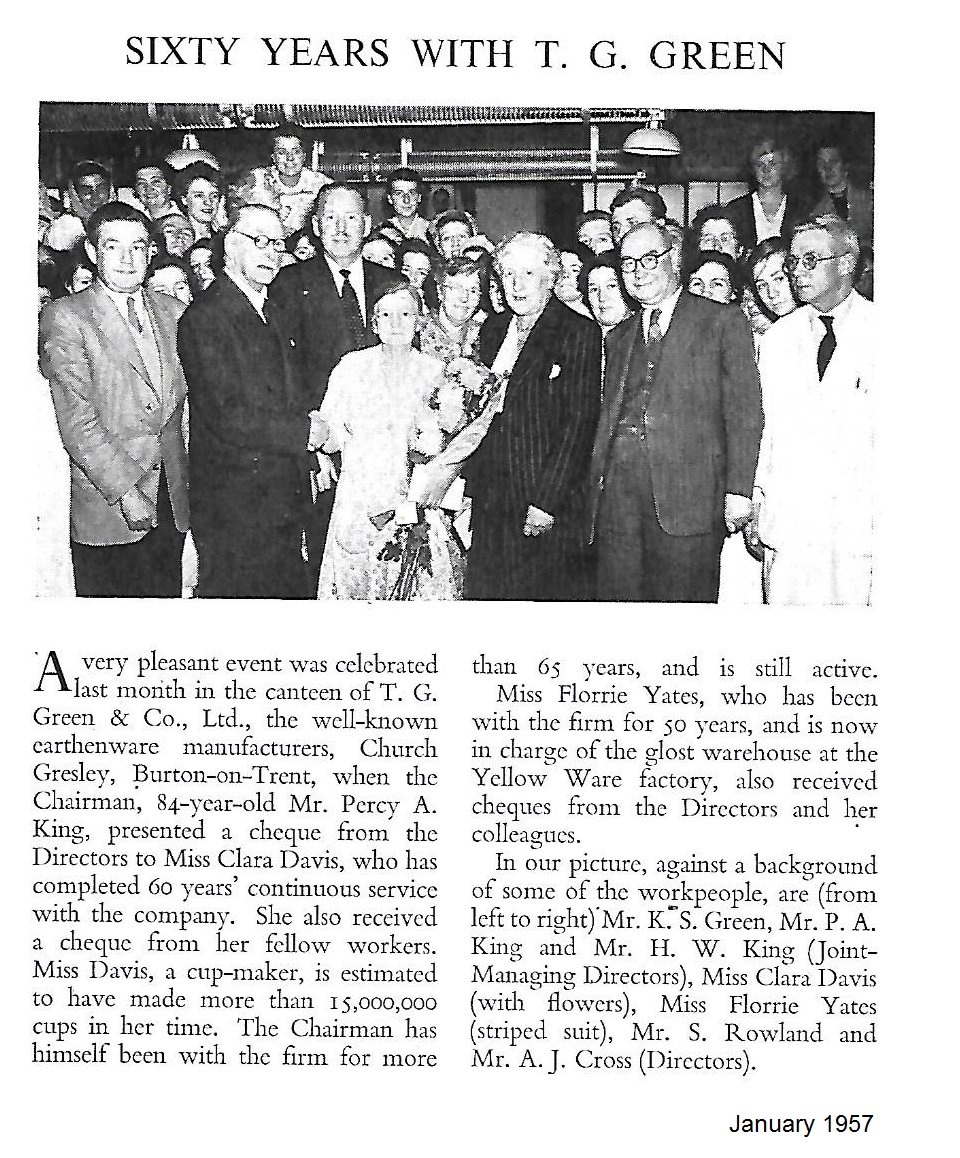 The T.G.Green Museum Archives once again remembers Miss Clara Davis on #InternationalWomensDay This #ChurchGresley woman was the only in the Sth Derbyshire Pottery Industry to receive the MBE for making 17.5 Million cups !!! <a href="/cornishware/">Cornishware</a> #cornishware
