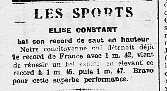 C'est au printemps suivant qu’Élise Constant tente à nouveau de passer les 1m45 et y arrive puisqu'elle franchit 1m47 !