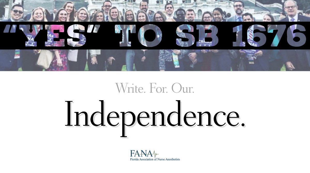 𝐅𝐥𝐨𝐫𝐢𝐝𝐚 𝐀𝐏𝐑𝐍𝐬 &amp; 𝐅𝐫𝐢𝐞𝐧𝐝𝐬,
Write.For.Our.Independence.

We need your advocacy. Write your FL Senator before March 9 &amp; ask them to vote “𝐘𝐄𝐒” on 𝐒𝐁 𝟏𝟔𝟕𝟔 and to 𝐈𝐍𝐂𝐋𝐔𝐃𝐄 𝐂𝐑𝐍𝐀𝐬 by visiting &amp; sharing the following link NOW: aprnadvocacy.com/action-alerts/