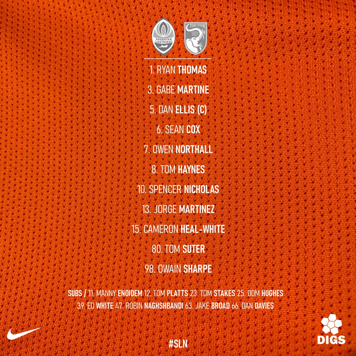 TEAM NEWS 

Today's team to face Ivory Toast in the semi!