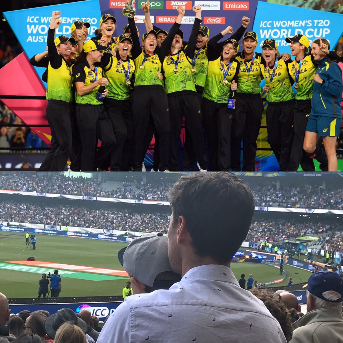 bg_drew's tweet photo. Amazing to be at the ground tonight with my 4 year old boy and 86,172 others to see the @AusWomenCricket team get the job done. https://t.co/DlDWs0wi03