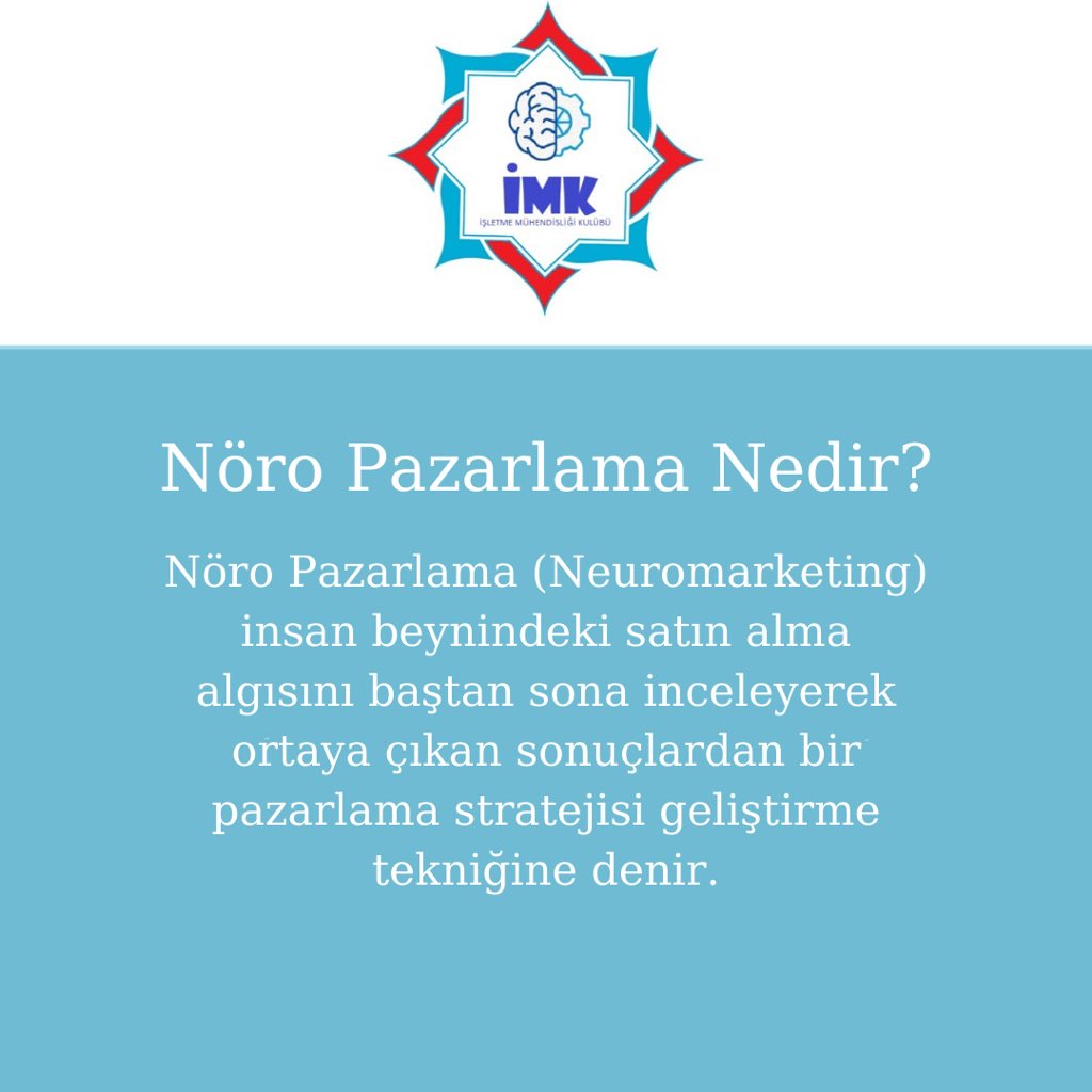 alkuimk's tweet photo. Nöro pazarlama nedir? ☺️ #pazarlama #pazarlamayöntemleri
#nöropazarlama #işletmemühendisliğikulübü
#imk #ALKÜ
#alaaddinkeykubatüniversitesi
#managementengineering #neuromarketing https://t.co/IrWJGhZao5