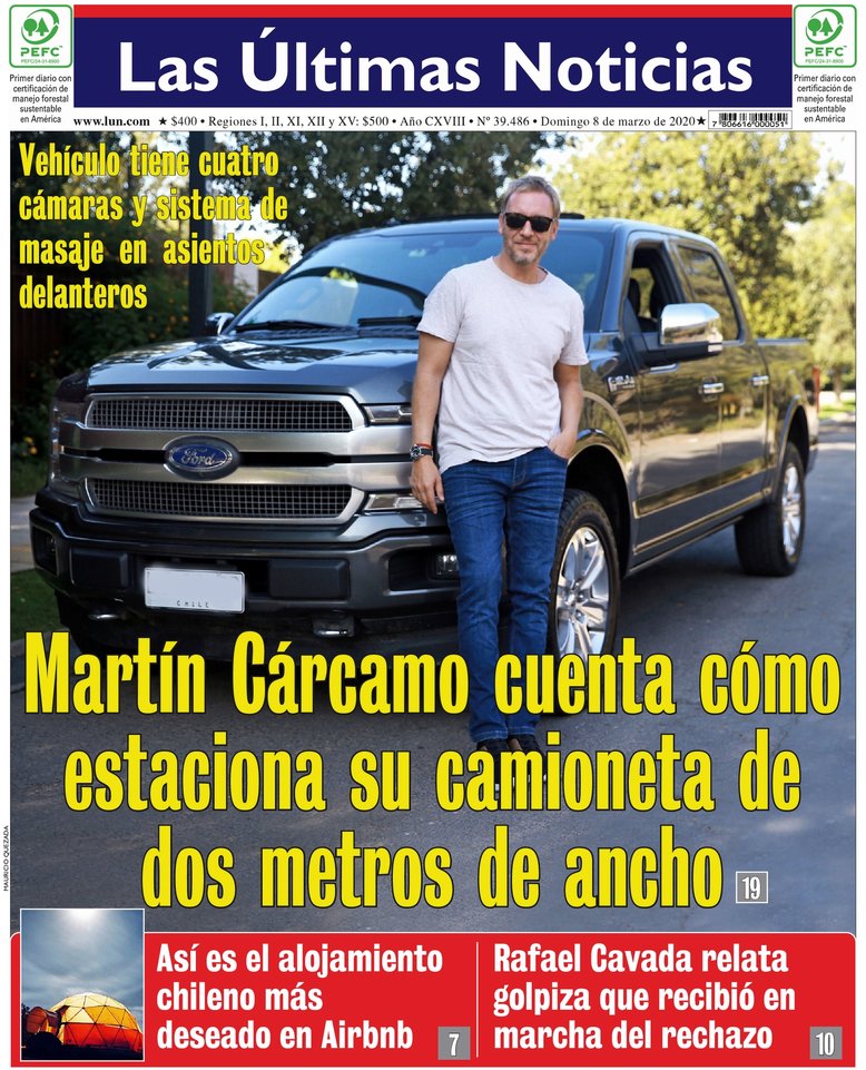 hans_kunzo's tweet photo. Martín Cárcamo se llenaba la boca hablando de desigualdad en #Bienvenidos13 y sale en la portada de lun (diario basura) mostrando su camioneta de 40 millones, vergüenza ajena https://t.co/Gj1RwSQJoC