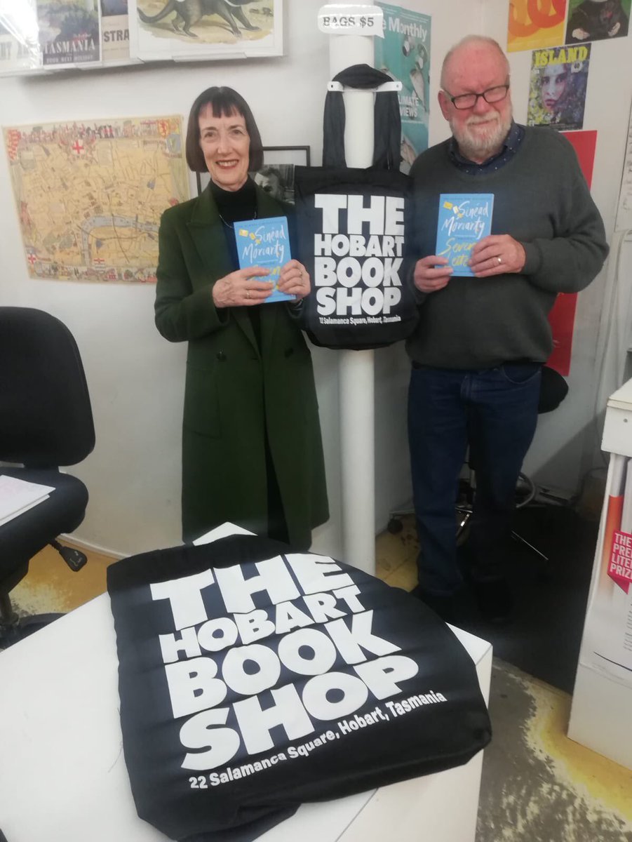 sinead_moriarty's tweet photo. So delighted to see Seven Letters on the other side of the world! Thank you to the lovely Christopher &amp; Janet of the ⁦@HobartBookshop⁩ in Tasmania!!! https://t.co/sDVEYogVDv