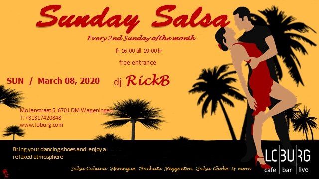TODAY, Sunday March 8, in <a href="/CafeLoburg/">Café Loburg</a> : Sunday Salsa ! From 16:00 to 19:00 hrs. Free entry.

#salsa #salsacubana #merengue #bachata #reggaeton #salsachoke #latindance #cafeloburg #sundaysalsa #wageningen