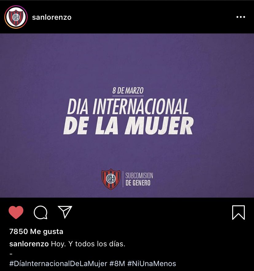 SolRGarnica's tweet photo. San Lorenzo pone en Instagram una placa por el día de la mujer y el #NiUnaMenos. Estas fueron algunas de las respuestas a eso 👇🏻 https://t.co/6zD6aRXJmR