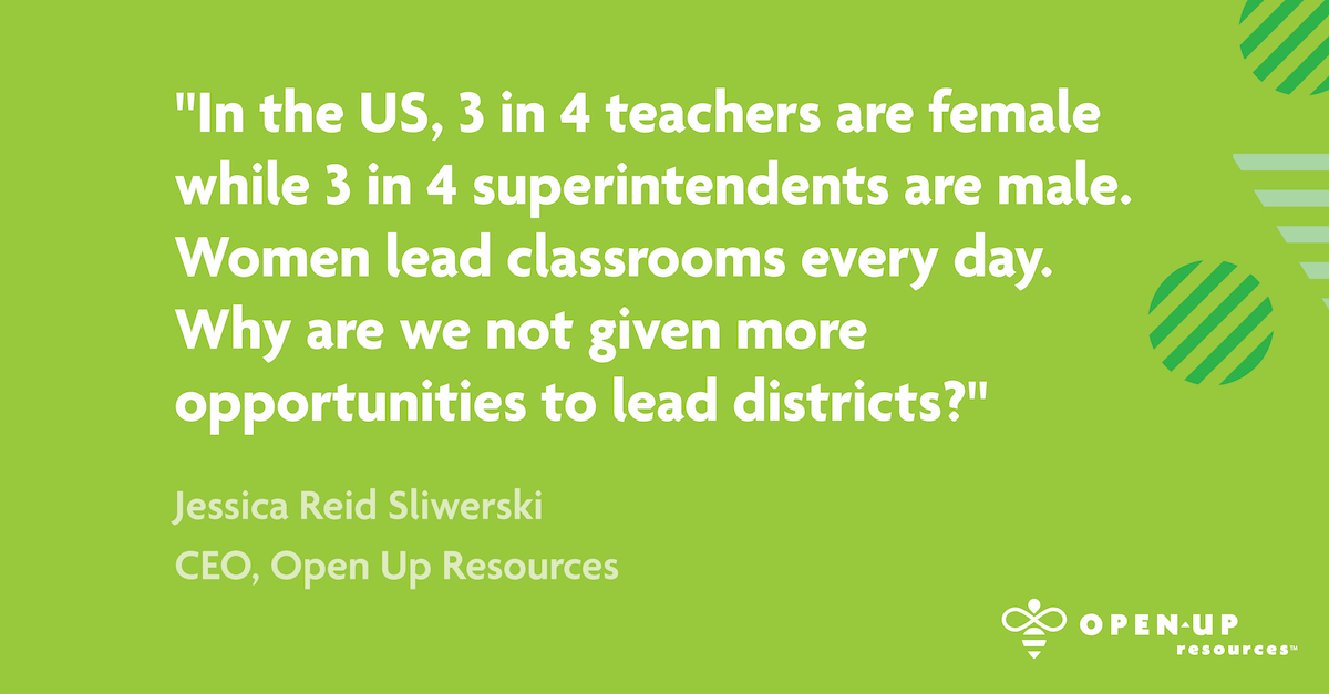 "Women lead classrooms every day. Why are we not given more opportunities to lead districts?" - <a href="/MsReidReads/">Jess Reid Sliwerski</a>, CEO - <a href="/openupresources/">Open Up Resources</a> 

#womensday #IWD2020 #womenshistorymonth #iwd #womensday2020

Source: 2019–20 <a href="/AASAHQ/">AASA</a> Supe Salary &amp; Benefit Study soo.nr/IDYc