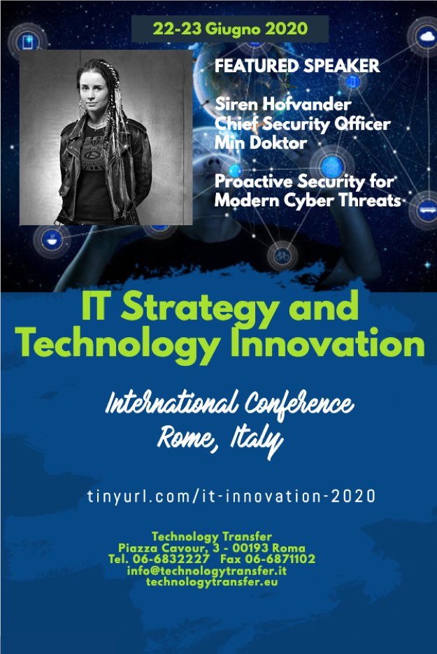 frankgreco's tweet photo. The traditional approach to cyber threats fails. What works? Attend “Proactive Security for Modern Cyber Threats” by @SecurityPony at the IT Strategy and Technology Innovation conf June 22-23 Rome https://t.co/BA4Z26ZTUS #cyberthreats #cybersecurity #wireditalia #techtran https://t.co/Rb40kqo2fq