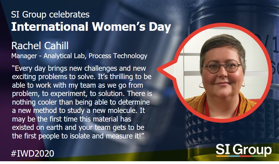 SIGroupInside's tweet photo. Happy #InternationalWomensDay! Today we celebrate the women around the world who are helping to drive our journey to becoming the global #performanceadditives powerhouse. Meet Rachel Cahill, Analytical Lab Manager. #IWD2020 #womeninSTEM https://t.co/LSHa2WojIs