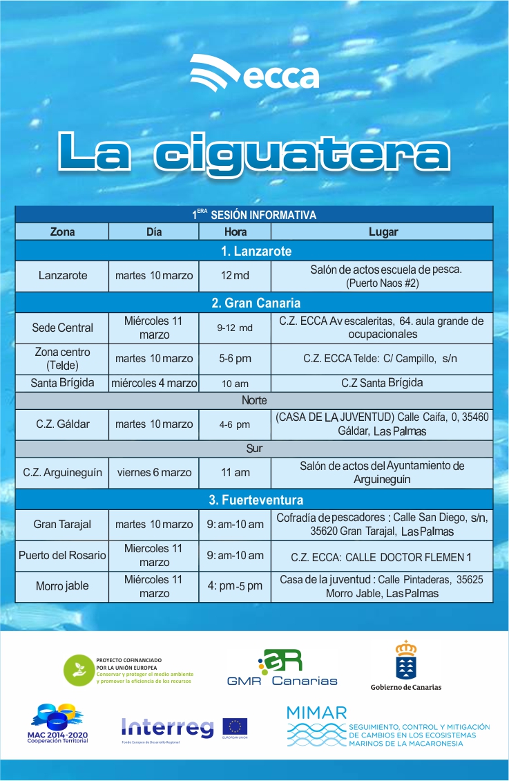 eccaedu's tweet photo. ¿Cómo matricularse para el curso "La ciguatera"?
Acudiendo a cualquiera de nuestros centros/oficinas de Canarias o de forma online, a través de nuestra web.
Adjuntamos, por provincias, las fechas y lugares de impartición de la 1ªsesión informativa.
+ info: https://t.co/jTaUj1kuI9 https://t.co/p6HjStcWOk