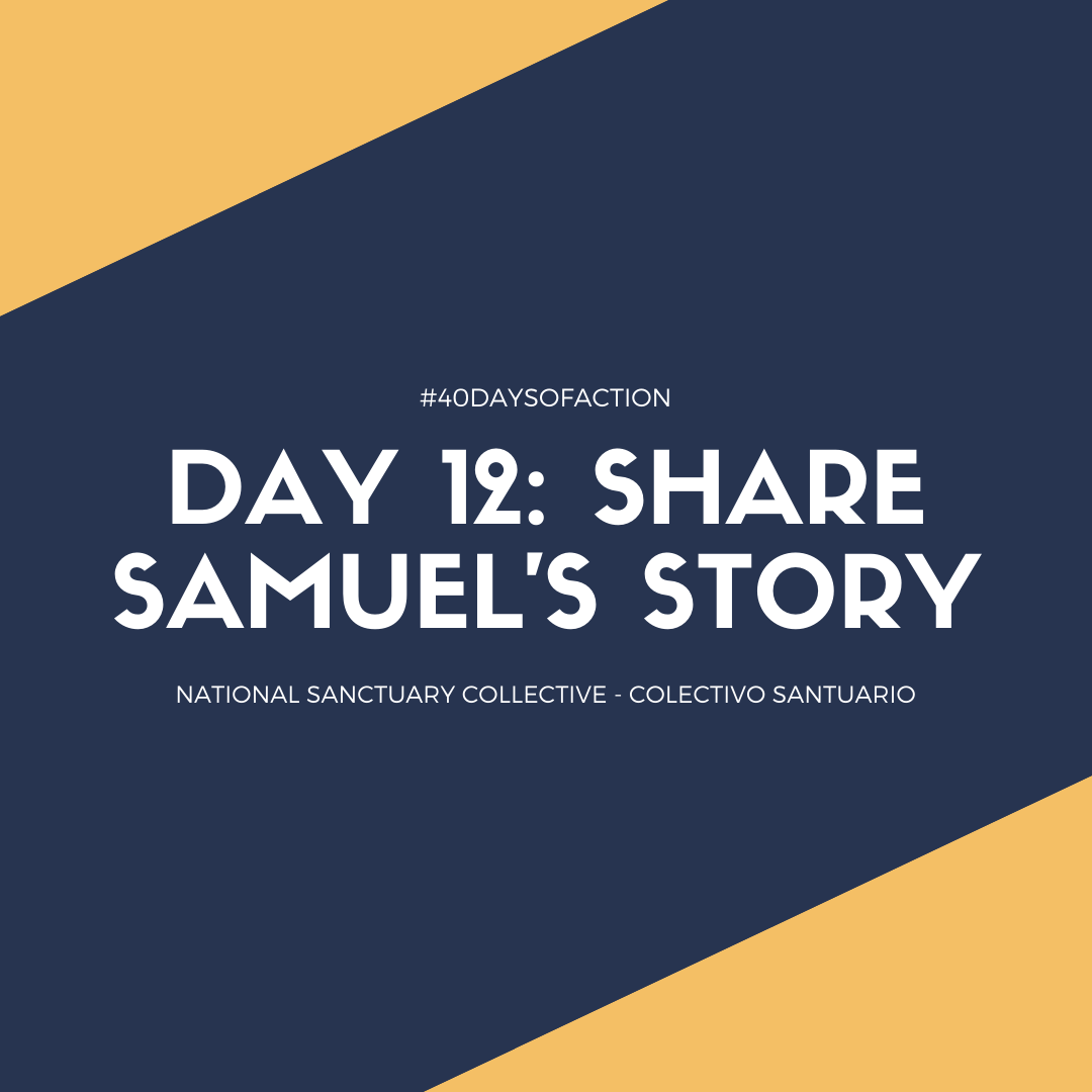 NSC_CS's tweet photo. #40DaysOfAction Samuel was living in sanctuary when ICE tricked his team into a discussion "for Stay of Removal". ICE arrested & deported him leaving family & church community devastated. How can immigrants seek status when entrapment is allowed? https://t.co/CasuhHcy0X https://t.co/6iJRFEi5wQ