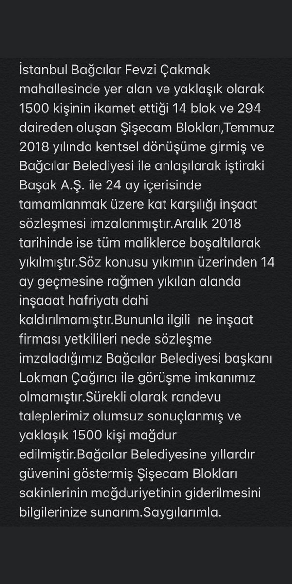 <a href="/RTErdogan/">Recep Tayyip Erdoğan</a> <a href="/LokmanCagirici/">Lokman ÇAĞIRICI</a> <a href="/tcbestepe/">T.C. Cumhurbaşkanlığı</a> <a href="/TC_icisleri/">T.C. İçişleri Bakanlığı</a> <a href="/csbgovtr/">T.C. Çevre, Şehircilik ve İklim Dğş. Bakanlığı</a> <a href="/suleymansoylu/">Süleyman Soylu</a> <a href="/murat_kurum/">Murat KURUM</a> <a href="/Akparti/">AK Parti</a> <a href="/akpartiistanbul/">AK Parti İstanbul</a> <a href="/BagcilarBld/">Bağcılar Belediyesi</a> #kentseldönüşüm #bağcılar #deprem #şişecamblokları #mağduruz <a href="/Bkoc78/">Bülent</a> <a href="/Yilmaz3412/">D.Yılmaz</a> <a href="/omerdemir4444/">Ömer Demir</a> @AytacBiris @CihanYCEER @myenigunnn <a href="/aliylma50025281/">ali yılmaz</a>