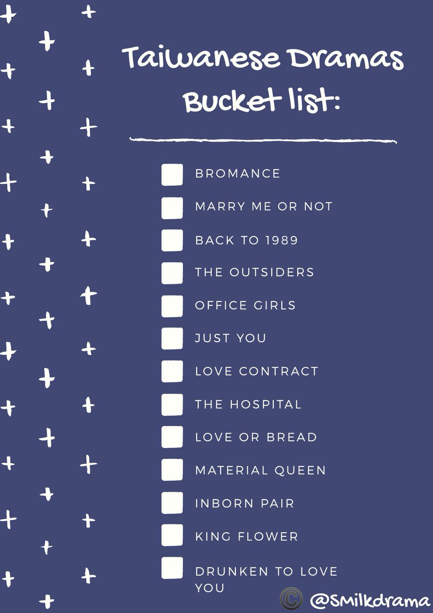 SMilkdrama's tweet photo. Presenting you with my Taiwanese dramas bucket list!

Just because the non-Kdrama watchers shouldn't feel out of place 😉 Sorry for the faulty formatting as I don't usually make such things lol

Please feel free to reply/repost/tag me in your checklists 💕 https://t.co/2x0E29OJBg