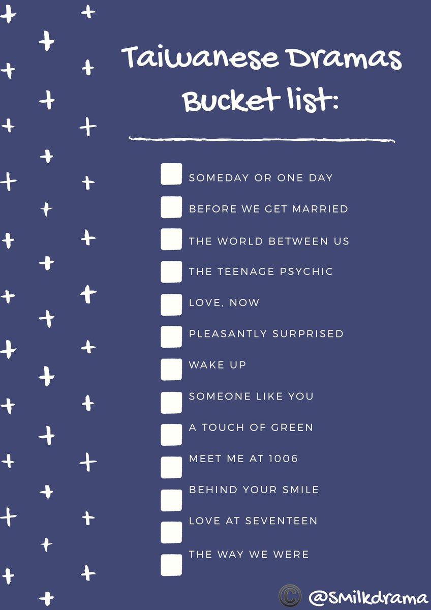 SMilkdrama's tweet photo. Presenting you with my Taiwanese dramas bucket list!

Just because the non-Kdrama watchers shouldn't feel out of place 😉 Sorry for the faulty formatting as I don't usually make such things lol

Please feel free to reply/repost/tag me in your checklists 💕 https://t.co/2x0E29OJBg