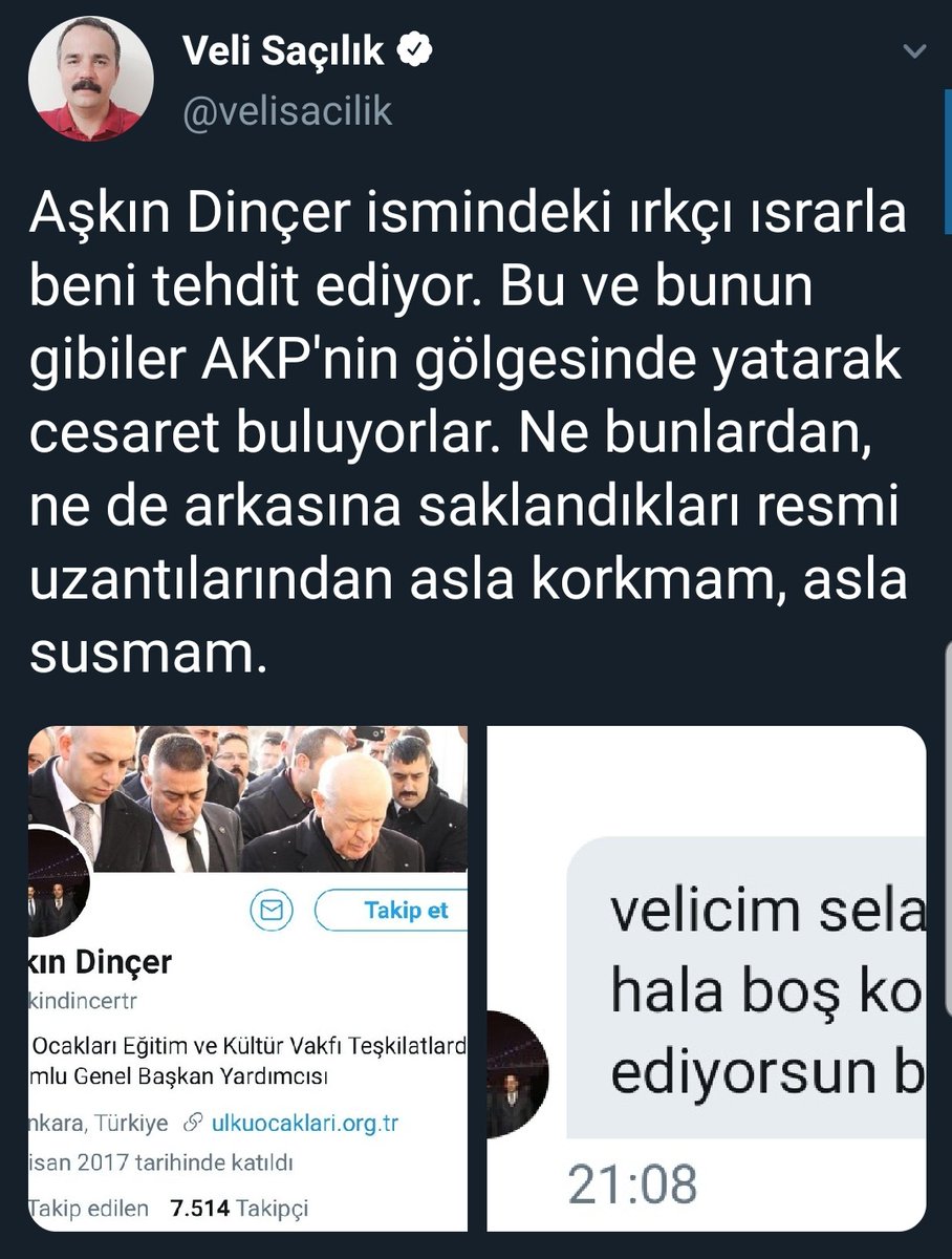 Abdul_kadir_bal's tweet photo. Normalde ne Ali'ciyim ne Veli 'ci.
Lakin @Ulku_Ocaklari başkanının özelden tehditi karşısında hem Ali' ci olurum hem de Veli 'ci.
Veli Saçılık yalnızdır.
Siz kalabalıksınız.
Allah yalnızlarladır.
Gerisini kalabalıklar düşünsün!
#Enam116
#Asr2
#Kasas5
@velisacilik https://t.co/FWXH8sAddQ