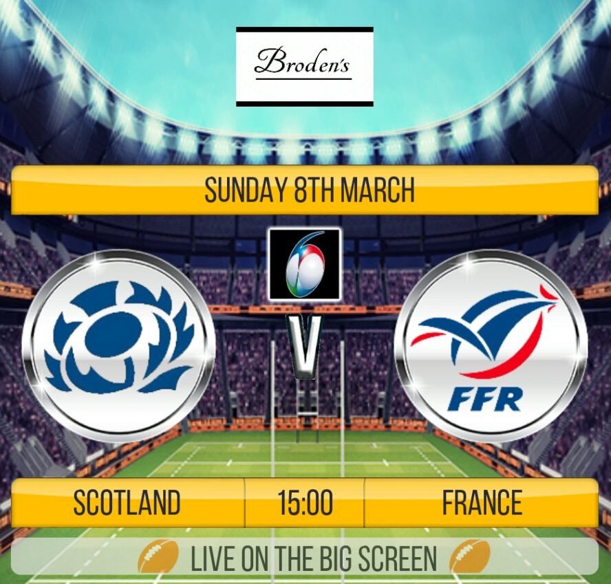 Brodensbk's tweet photo. 🏉🏉🏉  LIVE SIX NATIONS RUGBY  🏉🏉🏉
                     #sportsbar
🏉  SCOTLAND v FRANCE - Sun 3pm https://t.co/yNRz6ubWyb