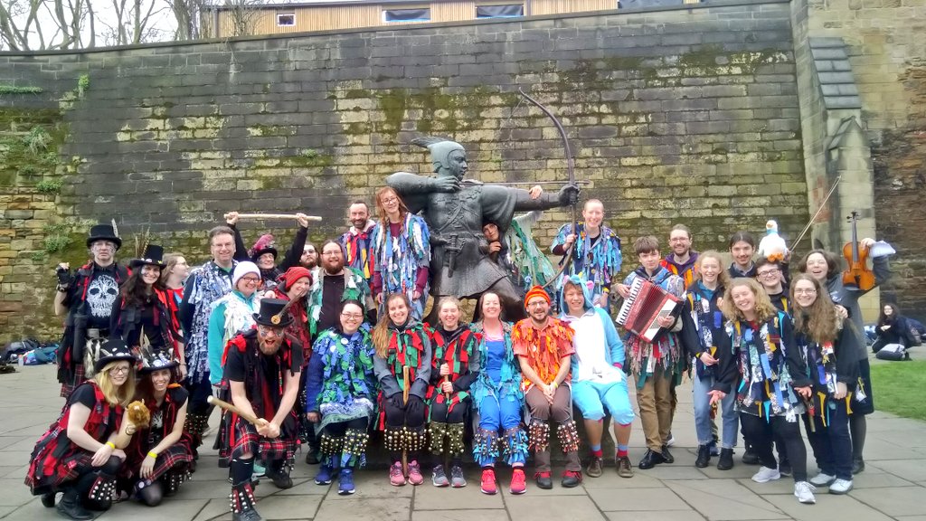 Rag Morris with Border Reivers Morris, York University Morris and the Robin Hood statue in Nottingham on the <a href="/2020Ivfdf/">IVFDF Nottingham 2020</a> Morris Tour yesterday!