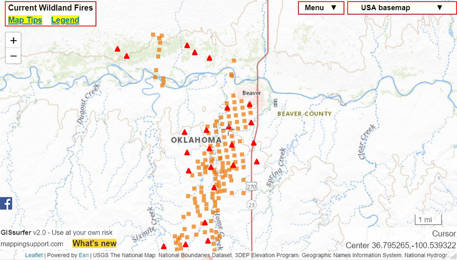 MappingSupport's tweet photo. Interactive map always shows last 24hour satellite hotspot data for #412Fire in Oklahoma Panhandle. Data is *not* real time. Do not rely on any map to ignore an order to evacuate.
Open #GISsurfer map: https://t.co/ENrfhanl8K https://t.co/ROXSQNc9LO