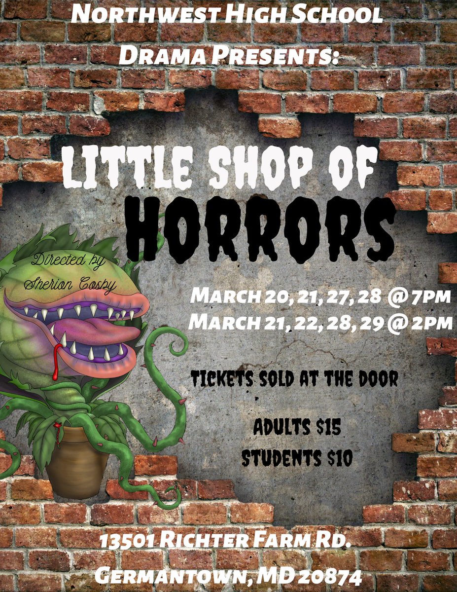 NWHSDramaPC's tweet photo. Spread the word!!! Little Shop opens in 2 weeks!! #nwhsdrama @nwhsdrama @nwhssoundcrew @NWstagecrew #LittleShop https://t.co/JQgA7DYB1M