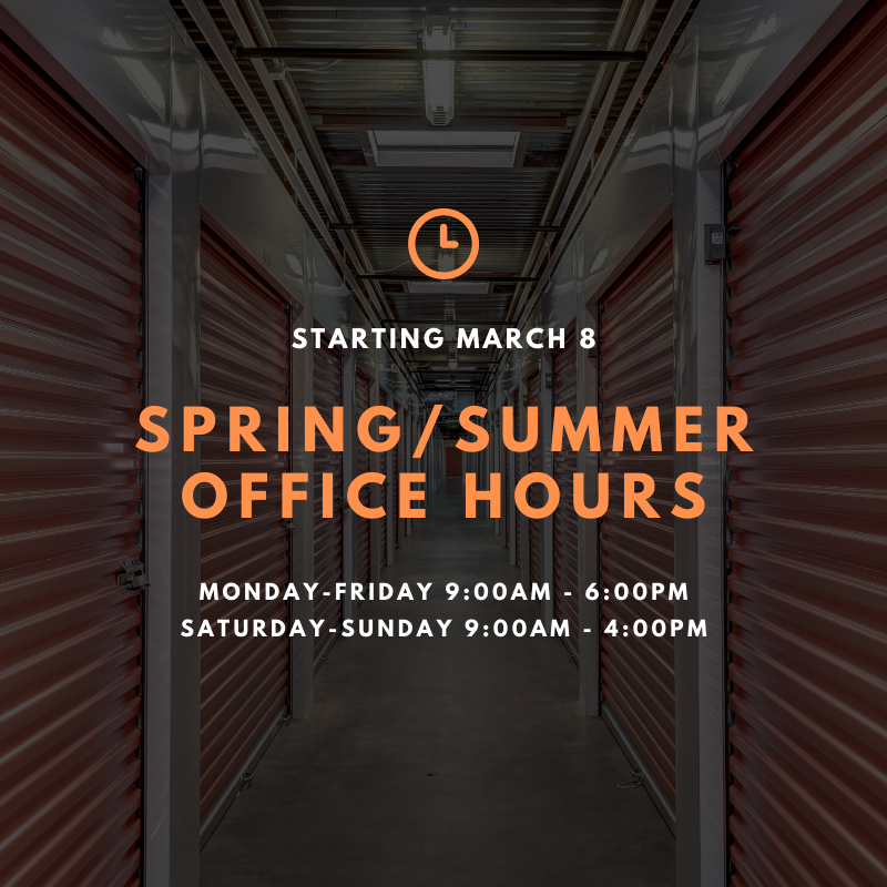 YourSpaceMD's tweet photo. Spring forward with us! We've adjusted our leasing center hours for the spring &amp; summer months. Be sure to stop in and say hello next time you're here!

#WhatWillYouStore #SelfStorage #SpringForward https://t.co/cmYgNrknOK