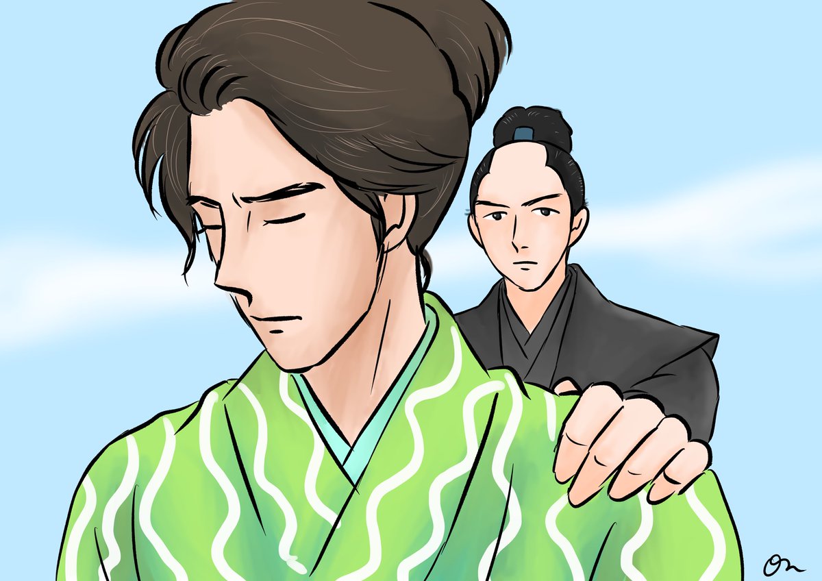 japanese clothes kimono closed eyes black hair 1boy single hair bun brown hair  illustration images