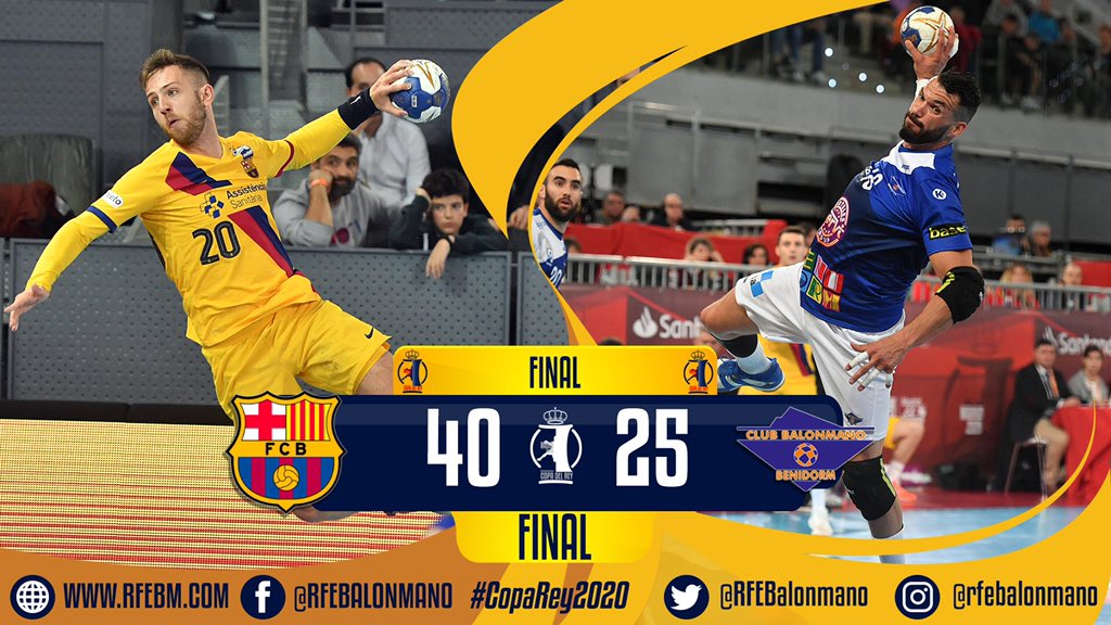 RFEBalonmano's tweet photo. 🏆 #CopaRey2020
📌 Final
⏱ 60’ - Final
🆚 @FCBhandbol 40:25 @bmbenidorm 
📊 https://t.co/I0uK3wf6qv
📺 @LaLigaSports 
🎙 ¡FINAL EN MADRID! ¡El Barça repite título por séptima vez consecutiva! ¡Enhorabuena! 🥇 https://t.co/wRYiee0cBH