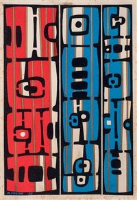 María Freire (Uruguay.1917-2015)Pintora, escultora y crítica de arte. Desarrolló un trabajo abstracto a partir del 46 y bajo la influencia de las máscaras africanas y precolombinas. Sus pinturas recuerdan, en esa época una estructura hecha de trozos de piezas étnicas.