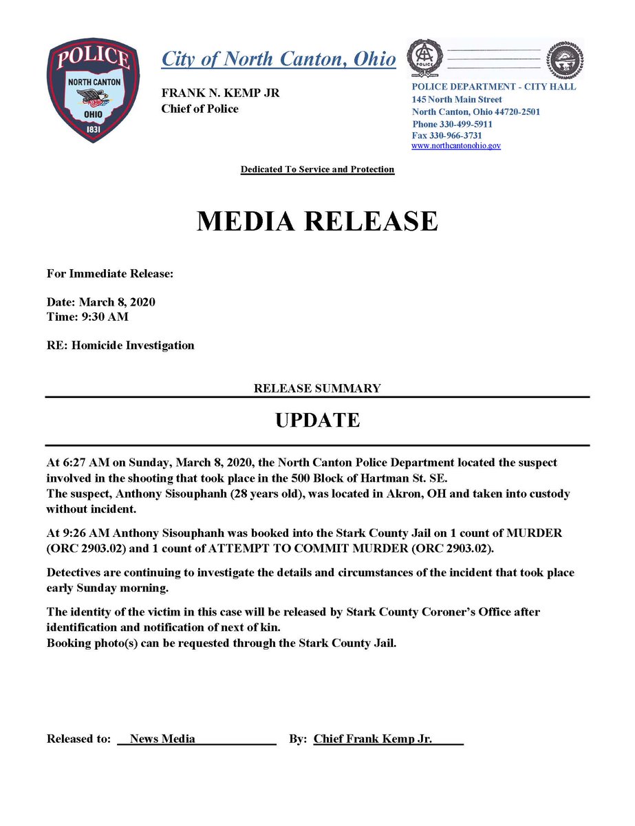 NorthCantonPD's tweet photo. Media release: Homicide MARCH 8, 2020 https://t.co/ljqbXV3CIW