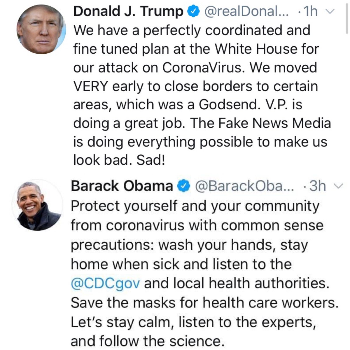JamesMelville's tweet photo. Two Presidents respond to #Coronavirus. Two markedly different responses. Compare and contrast. https://t.co/XJ2ECBuQBY