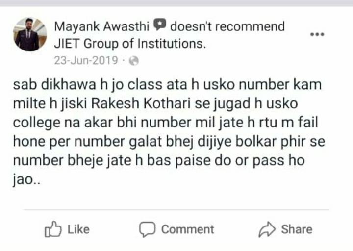 DivyakashPanwar's tweet photo. @jiet_jodhpur  Just look at the words from the ex. Professor of college . I would like to seek attention of @AICTE_INDIA  @ashokgehlot51 @CMO_Rajasthan @gssjodhpur @ugc_india @DainikBhaskar   @kotharigulab11 @PMOIndia @_garrywalia @VirendraNehra9  @aajtak #InjusticeWithJietians https://t.co/AvRZKo1nsH