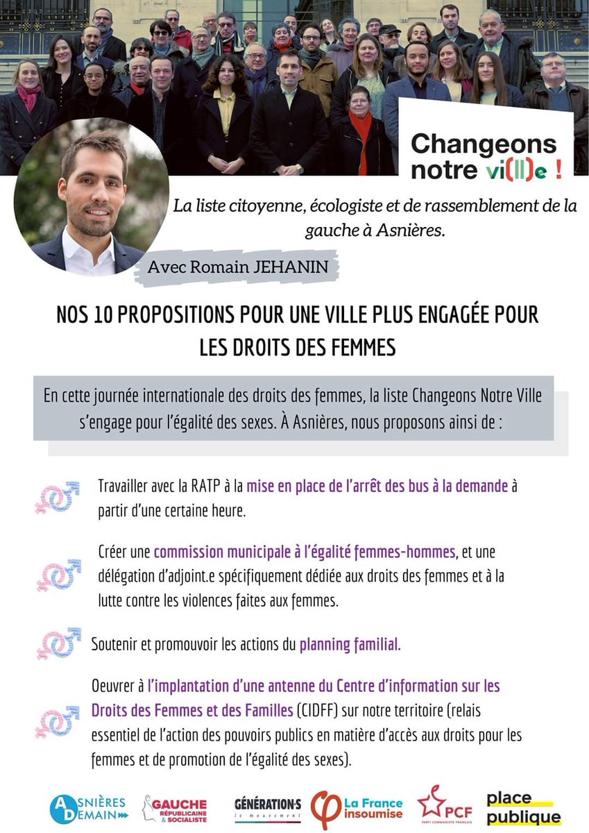 RomainJehanin's tweet photo. En cette #JourneeInternationaleDesDroitsDesFemmes, retrouvez nos propositions pour 1 ville plus engagée pour l'égalité femmes-hommes.

#Municipale2020 #Asnières. https://t.co/906s6iLQe0