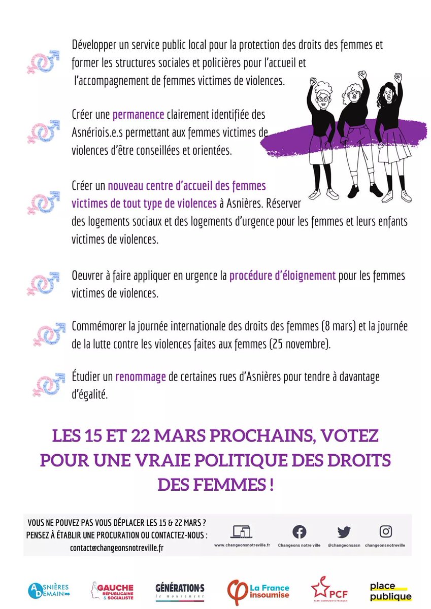 RomainJehanin's tweet photo. En cette #JourneeInternationaleDesDroitsDesFemmes, retrouvez nos propositions pour 1 ville plus engagée pour l'égalité femmes-hommes.

#Municipale2020 #Asnières. https://t.co/906s6iLQe0