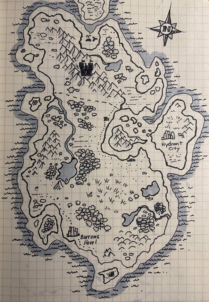 ItsActionTime3's tweet photo. I would like to introduce you to the world of #BurrowsHovel .... note to the far right of the land there is an island, that island it Pharen Heights and it's capital city is Hydrant City ....  #FireFROGS takes place there, all the rest of the story takes place on the main lands. https://t.co/78Ge6HoJDx