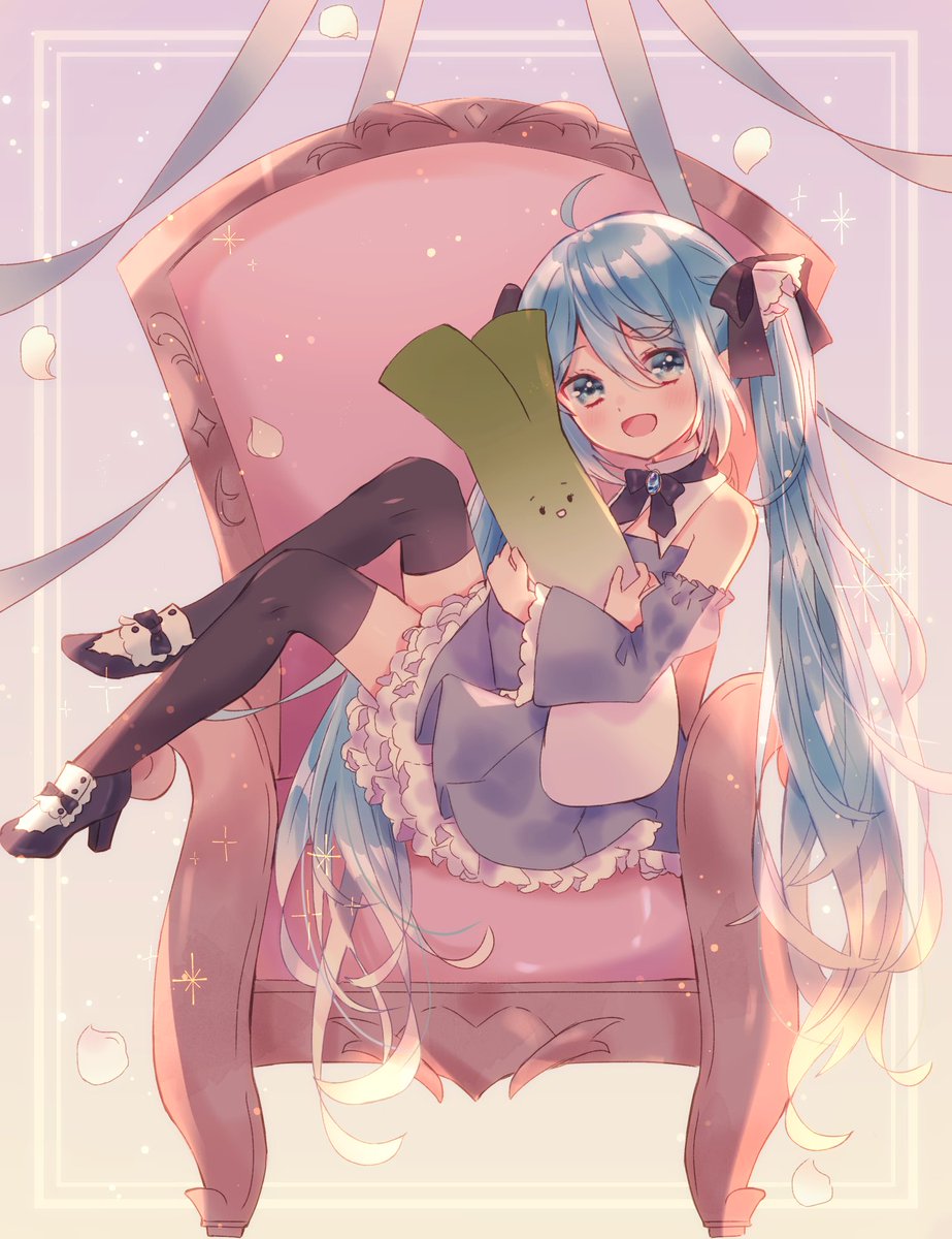 hatsune miku 1girl long hair thighhighs solo dress twintails very long hair  illustration images
