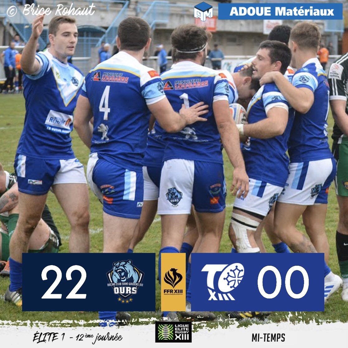 RCSTGAUDENSXIII's tweet photo. | ÉLITE 1 | 

🔙 MI-TEMPS 🚨 C’est la mi-temps, le Racing est devant.
Score : 22-00

#allezlesours 🔵⚪️ 
Site: https://t.co/tVLhPuzzWz 🌐 https://t.co/vqM5cVmfmD