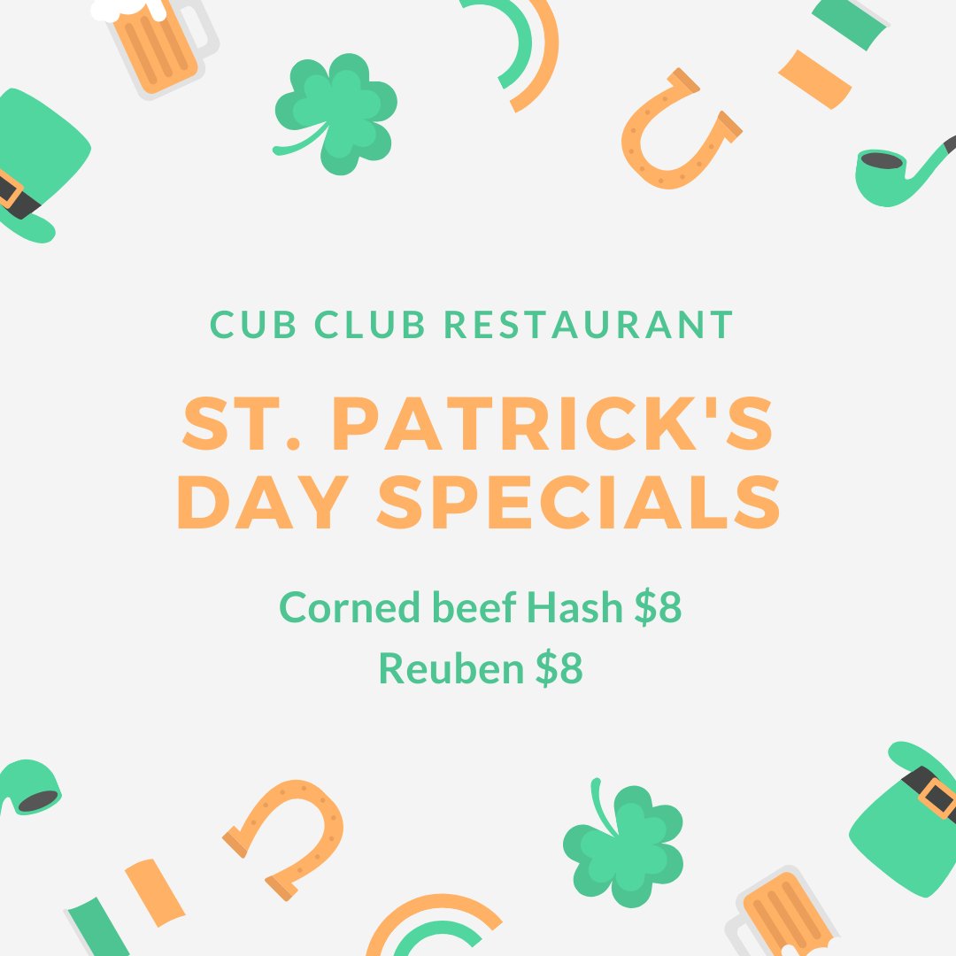 On Saturday, March 14th and Tuesday, March 17th we will be having a St. Patrick's Day Special on our Corned Beef menu items! Stop on down before the parade! 🍀