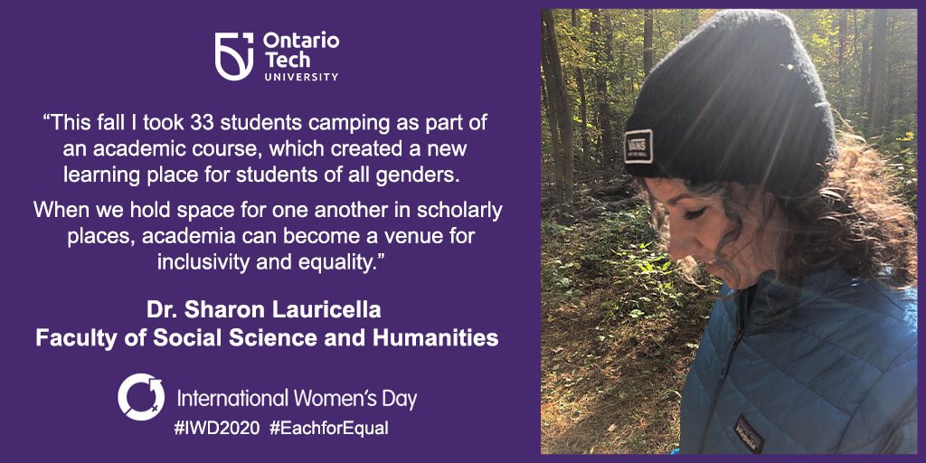 ontariotech_u's tweet photo. #EachforEqual will take everyone to think and be inclusive - all the time, everywhere. 

@OT_FSSH faculty member Dr. Sharon Lauricella creates space for inclusivity and equality inside and outside of the classroom. 

#IWD2020 https://t.co/rDlTUVrJzA