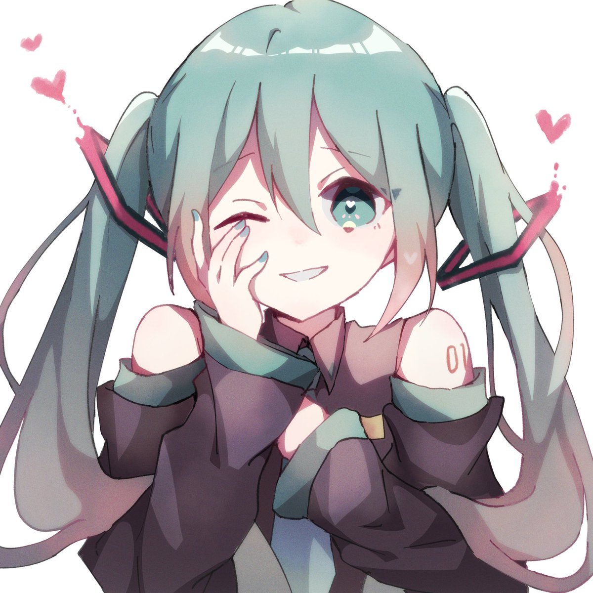 hatsune miku 1girl solo heart one eye closed twintails long hair necktie  illustration images