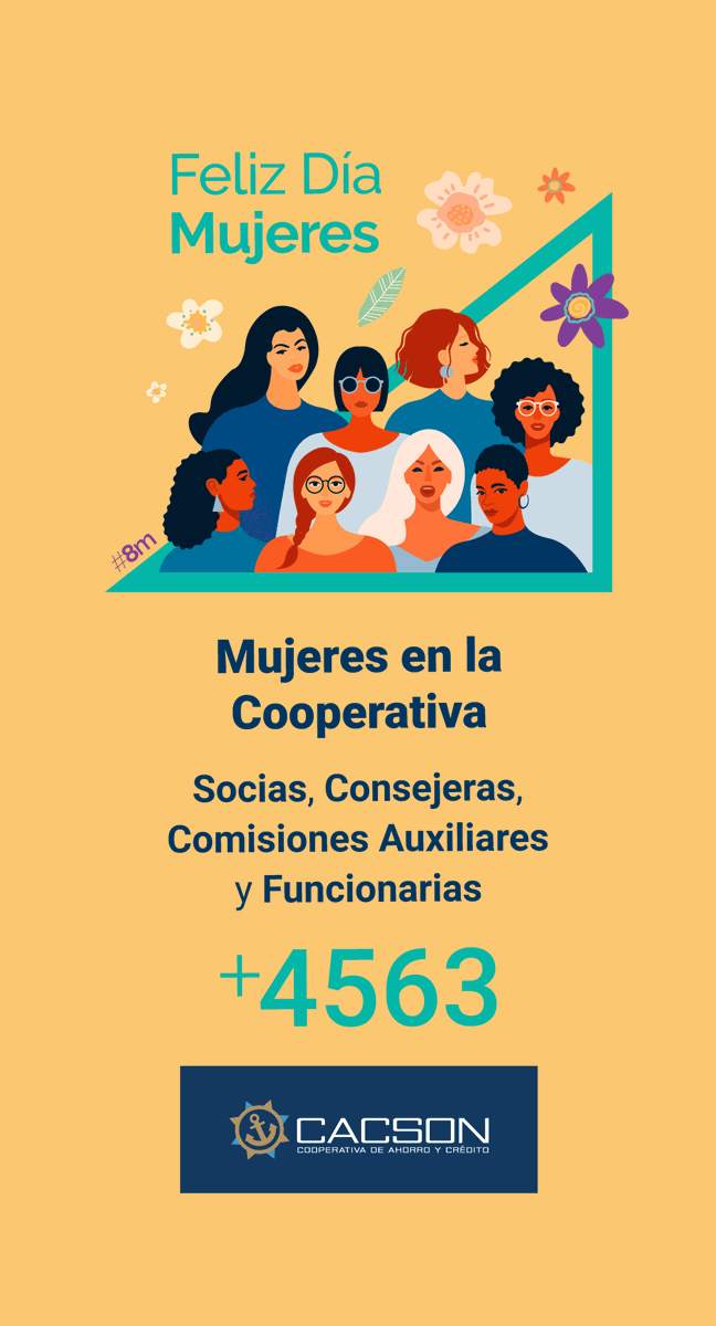 CoopCACSON's tweet photo. Feliz Día Mujeres! Más de 4563 Mujeres integran la Cooperativa entre Socias, Consejeras, Comisiones Auxiliares y Funcionarias.

#Cooperativa #CACSON #8m https://t.co/SuHHkYyGAE
