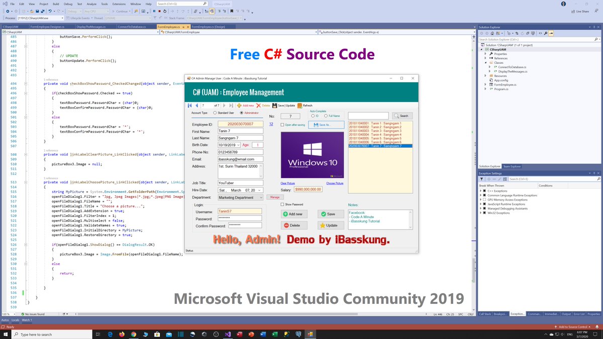 IBasskung's tweet photo. 🚀 SOURCE CODE: C# and Access 2016 Database.
👨🏫 How to Create the User Account Management System.
👨💻 Related vidoes: https://t.co/SkS5TBzSGy
🎯 Souce Code (Part 1-10): https://t.co/IvyjPBVtgj
#SourceCode #VisualCSharp #CSharp #VisualStudio2019 #MSAccess #AccessDatabase #YouTube https://t.co/vMtjx5eOv8