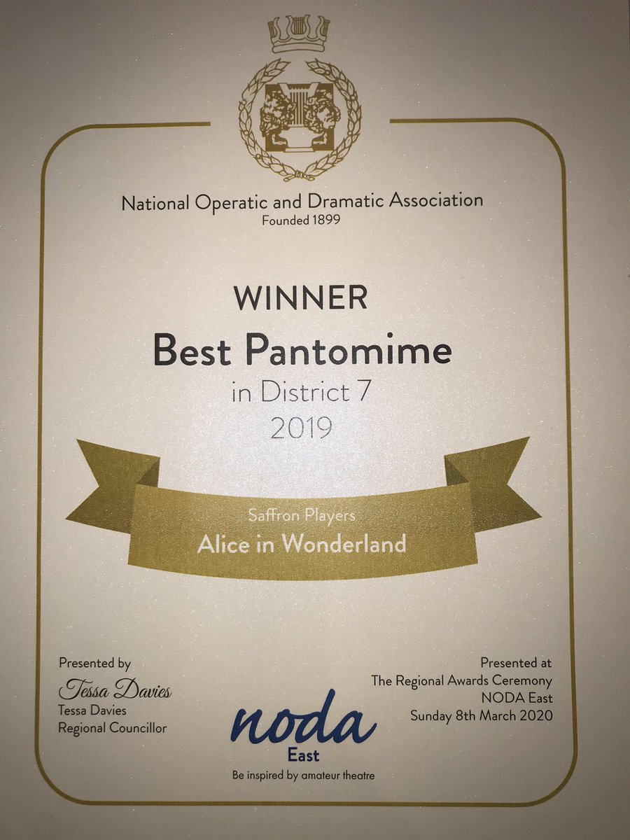NODA East, District 7 Best Pantomime winners for the second year in a row with our 2019 production of Alice In Wonderland <a href="/NODAtweets/">NODA</a>
