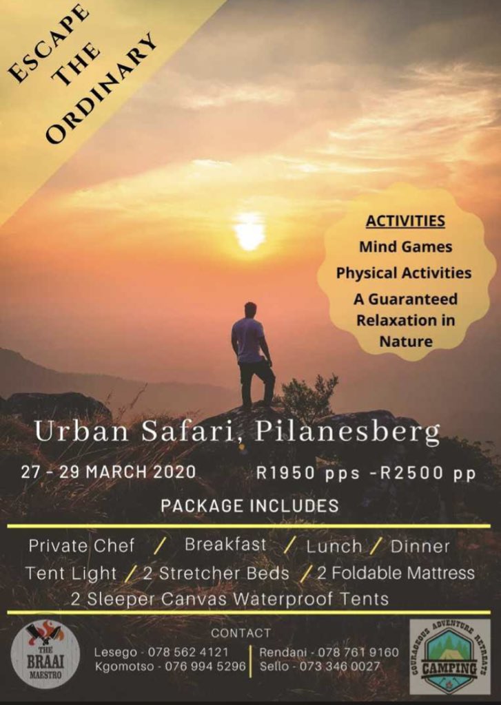Mr_Rally's tweet photo. 19 Days to go, we are 75% booked, only few tents left, Escape The Ordinary and come join us when we Camp in Pilanesberg, Northwest at Urban Safari for 3 days 2 nights. Camp site is close to the Upside Down house and a Game Drive in included in the activities https://t.co/I6jlzBgK5m